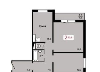 Продается 2-комнатная квартира, 60.9 м2, Красноярск