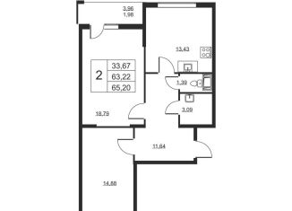 Продам двухкомнатную квартиру, 65.2 м2, Ленинградская область