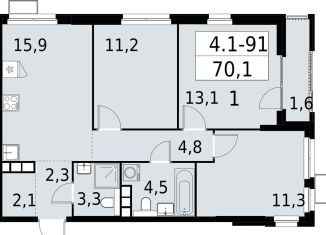 Продажа 3-комнатной квартиры, 70.1 м2, Москва, район Южное Бутово, Бартеневская улица, 16