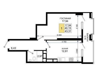 Продам однокомнатную квартиру, 43.3 м2, Новороссийск, проспект Дзержинского, 244к10