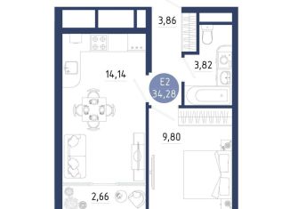 Продается 1-комнатная квартира, 34.3 м2, Рязанская область