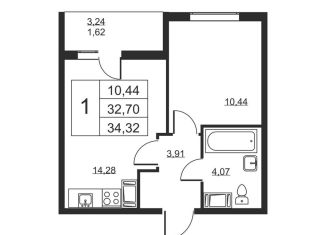 Продается 1-комнатная квартира, 34.3 м2, Ленинградская область