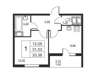 Продаю 1-ком. квартиру, 33.4 м2, Ленинградская область