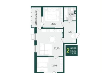 Продается 2-комнатная квартира, 65.4 м2, Краснодар, Прикубанский округ