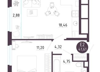 1-ком. квартира на продажу, 41.6 м2, Рязань, Железнодорожный район