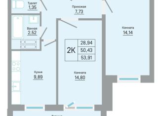 Продаю 2-комнатную квартиру, 53.9 м2, Пермь