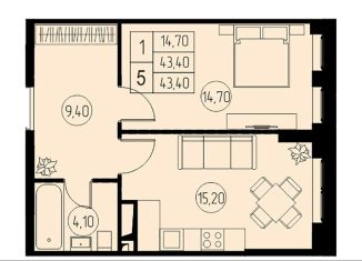 Продается 1-ком. квартира, 43.4 м2, Московская область