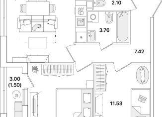 Продается 2-комнатная квартира, 56.7 м2, Санкт-Петербург, муниципальный округ Полюстрово