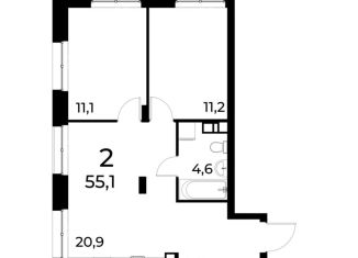 Продаю 2-ком. квартиру, 54.9 м2, Нижний Новгород