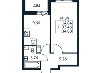 Продажа 1-комнатной квартиры, 36.3 м2, Мурино