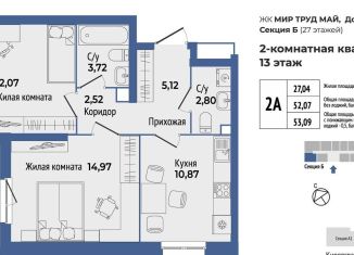 Продается двухкомнатная квартира, 53.8 м2, Екатеринбург, метро Проспект Космонавтов