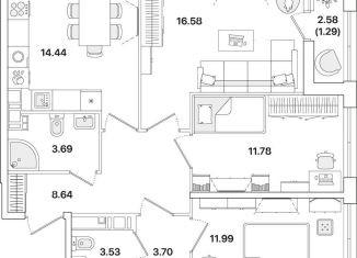 Продажа 3-ком. квартиры, 75.6 м2, Санкт-Петербург, муниципальный округ Полюстрово