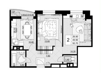 Продам 2-ком. квартиру, 50.7 м2, Анапа