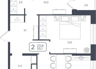 Продается 2-ком. квартира, 55.1 м2, Тюмень, ЖК Кватро