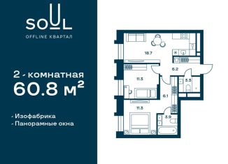 Продается двухкомнатная квартира, 60.8 м2, Москва, САО, жилой комплекс Соул, к1