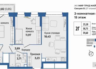 Продается двухкомнатная квартира, 59.6 м2, Екатеринбург, Орджоникидзевский район