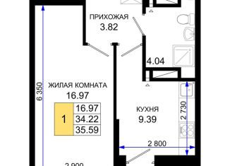 1-комнатная квартира на продажу, 35.6 м2, Ростов-на-Дону, Октябрьский район