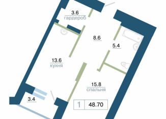 Однокомнатная квартира на продажу, 48.7 м2, Красноярск, улица Профсоюзов, 1, Железнодорожный район