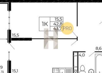 Продажа 1-комнатной квартиры, 43.7 м2, Ростов-на-Дону, проспект Маршала Жукова, 26к5