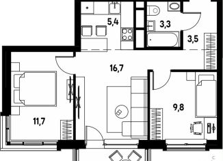 Продаю 3-комнатную квартиру, 51.7 м2, деревня Кондратово