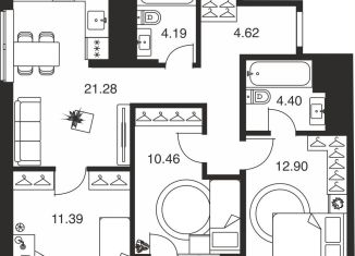 Продажа трехкомнатной квартиры, 72.3 м2, Тульская область