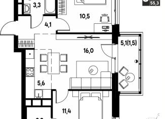 Продам трехкомнатную квартиру, 55.3 м2, деревня Кондратово