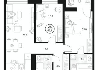 Продажа 2-ком. квартиры, 65.1 м2, Тюмень, улица братьев Бондаревых, 5