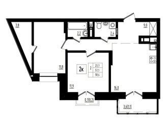 Продается 2-комнатная квартира, 58.4 м2, Ярославль