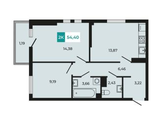 Продаю 2-ком. квартиру, 54.4 м2, Ростовская область, Ростовский бульвар, 2