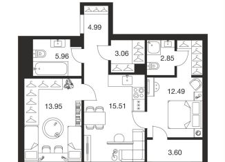 Продается двухкомнатная квартира, 62.4 м2, 