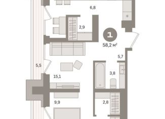 1-комнатная квартира на продажу, 58.2 м2, Москва, метро Нижегородская