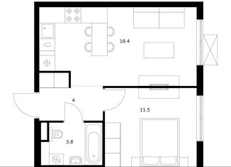 Продам 1-ком. квартиру, 37.7 м2, деревня Новое Девяткино