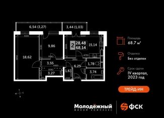 Продаю двухкомнатную квартиру, 68.7 м2, Калуга, Солнечный бульвар, 18