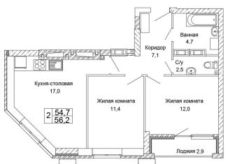 Продается 2-комнатная квартира, 56.2 м2, Волгоград, Кировский район