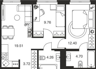 Продается 2-комнатная квартира, 54.4 м2, 