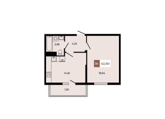 Продается 1-ком. квартира, 42.9 м2, поселок Темерницкий, ЖК Темерницкий