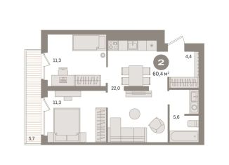 Продажа 2-ком. квартиры, 60.4 м2, Москва