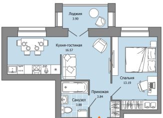 Двухкомнатная квартира на продажу, 39 м2, Ульяновск, жилой комплекс Город Новаторов, 3