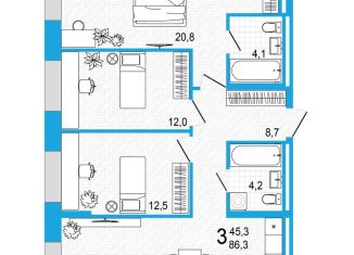 3-ком. квартира на продажу, 86.3 м2, Республика Башкортостан, улица Аксакова, 14