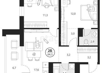 Продается 2-ком. квартира, 64.6 м2, Тюменская область, улица Разведчика Кузнецова, 16