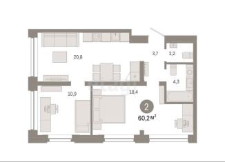 Продажа 2-ком. квартиры, 60.2 м2, Тюменская область