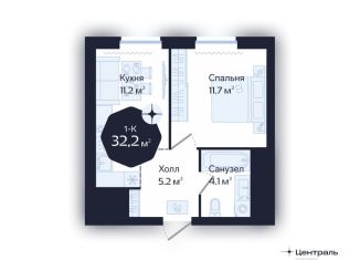 Продажа однокомнатной квартиры, 32.2 м2, Тюмень, Центральный округ, Новгородская улица, 20