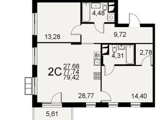 Продаю 2-ком. квартиру, 79.4 м2, Тула, Хлебная площадь