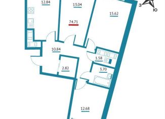 Продам 3-комнатную квартиру, 74.7 м2, Ленинградская область