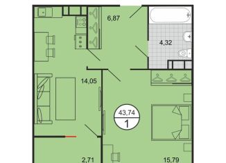 Продаю 1-ком. квартиру, 43.7 м2, Краснодар