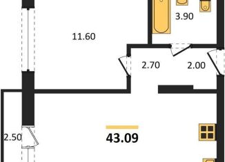 1-комнатная квартира на продажу, 43.1 м2, Новосибирск, улица Аэропорт, 88, метро Гагаринская