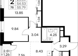 2-ком. квартира на продажу, 55.8 м2, Нижний Новгород, Нижегородский район