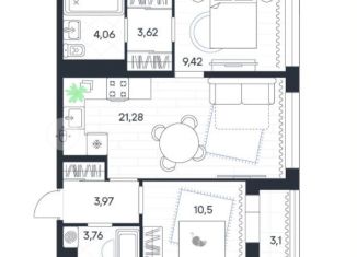 Продается 2-комнатная квартира, 59.7 м2, посёлок Петровский