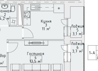 1-комнатная квартира на продажу, 45.5 м2, Грозный