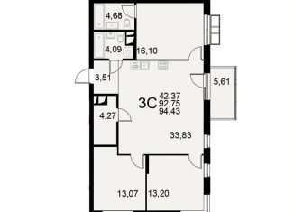 Продается трехкомнатная квартира, 94.4 м2, Тульская область, Хлебная площадь